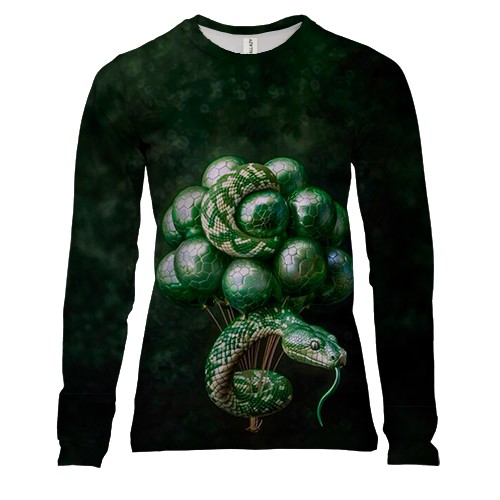 Жіночий 3D лонгслів Зелена змія з кульками
