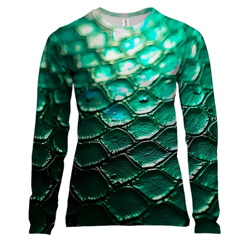 Женский 3D лонгслив Зеленая змея текстура