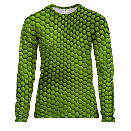 Женский 3D лонгслив Зеленая змея чешуя
