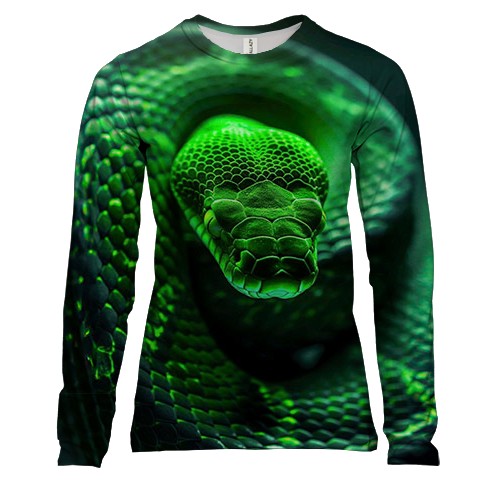 Жіночий 3D лонгслів Зелена неонова змія