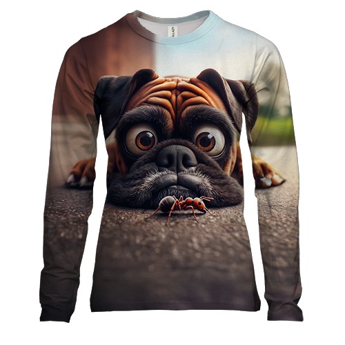 Женский 3D лонгслив Бульдог и муравей