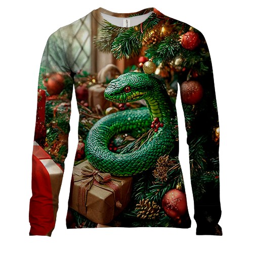 Жіночий 3D лонгслів Новорічна змія з подарунками