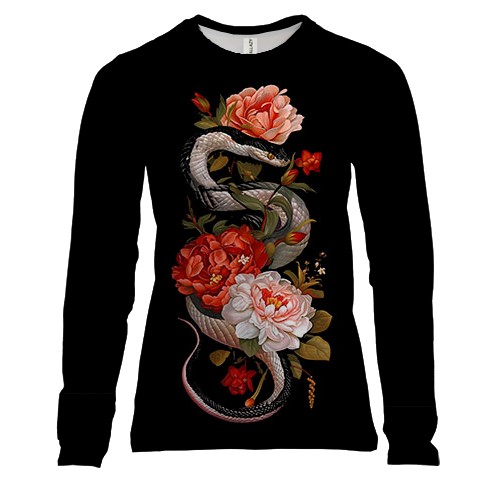 Женский 3D лонгслив змея в пионах