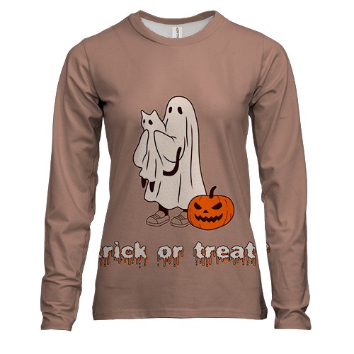 Женский 3D лонгслив Котик и призрак