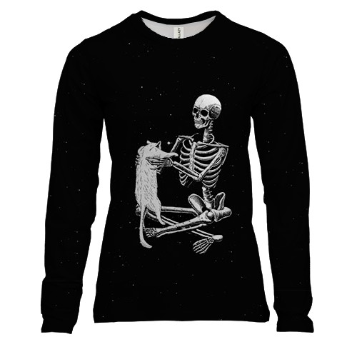 Жіночий 3D лонгслів Скелет з котиком