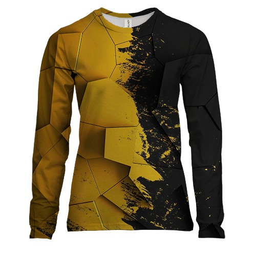 Жіночий 3D лонгслів із чорно-жовтою абстракцією