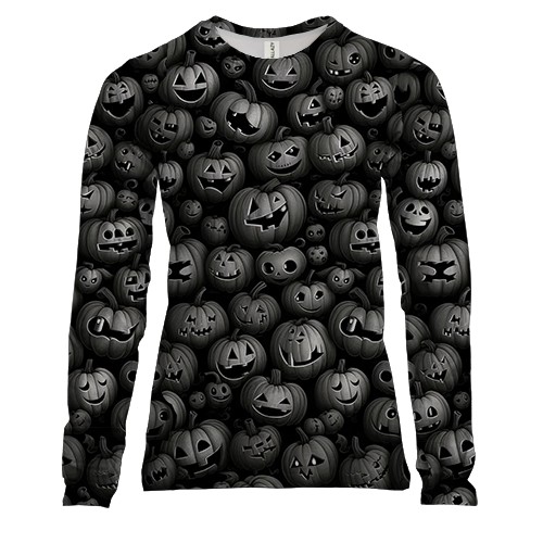 Женский 3D лонгслив Черно-белые тыквы