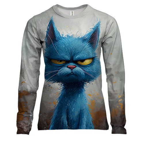 Женский 3D лонгслив Хмурый синий кот