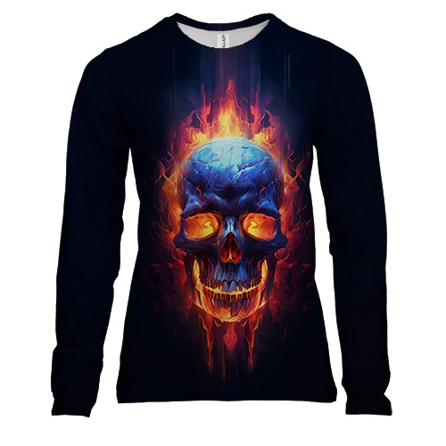 Женский 3D лонгслив Череп в пламени