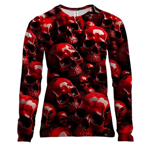 Женский 3D лонгслив с красными черепами