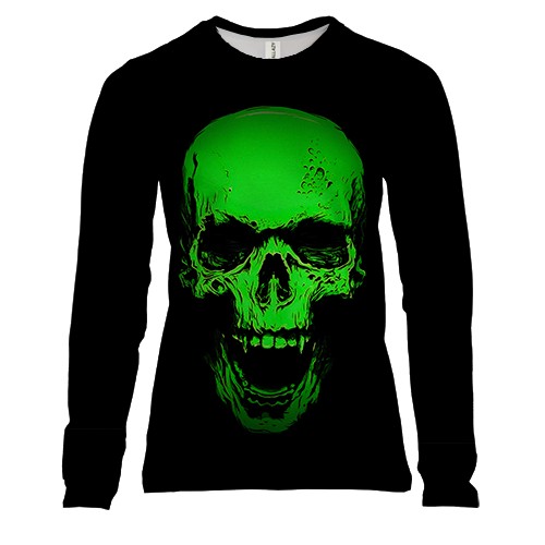 Женский 3D лонгслив Зеленый череп