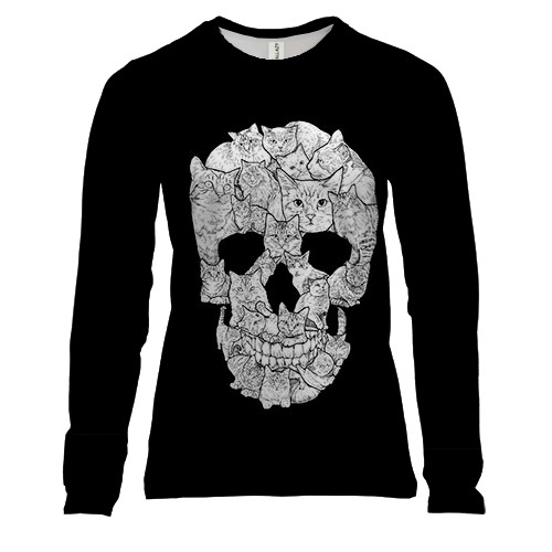 Жіночий 3D лонгслів Череп з котиками