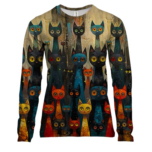 Женский 3D лонгслив со стилизованными котами
