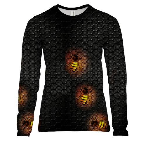 Женский 3D лонгслив Пчелы на стилизованных сотах