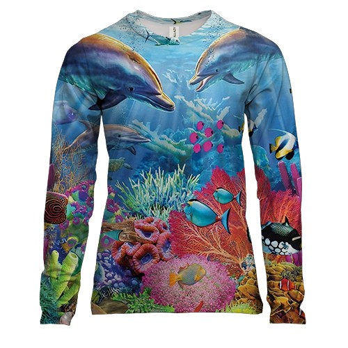 Женский 3D лонгслив с подводным миром (рисунок) 2
