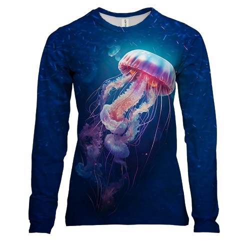 Женский 3D лонгслив с медузой в воде