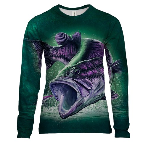 Женский 3D лонгслив с хищной рыбой в воде