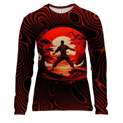 Жіночий 3D лонгслів Каратист на тлі сонця