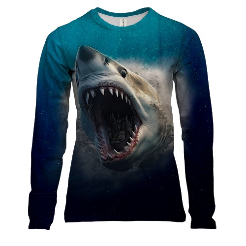 Женский 3D лонгслив с акулой в воде