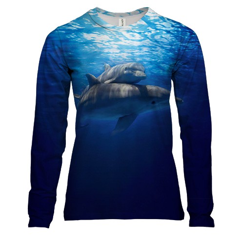 Жіночий 3D лонгслів з дельфінами у воді