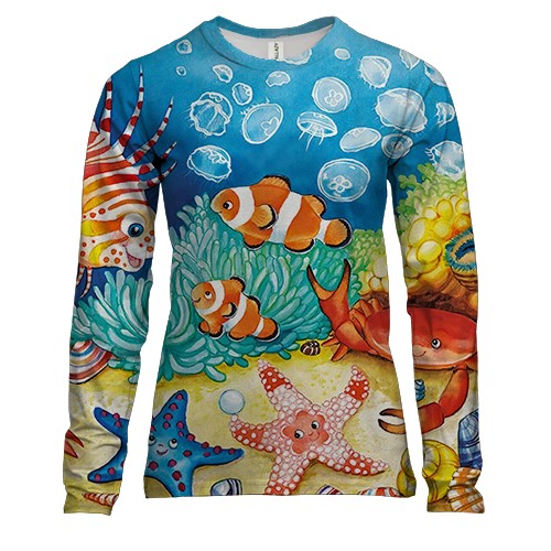Женский 3D лонгслив с подводным миром (рисунок)