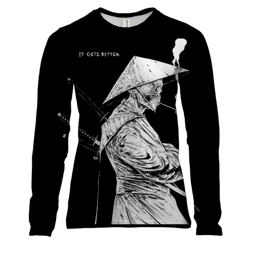 Жіночий 3D лонгслів Скелет-самурай із трубкою