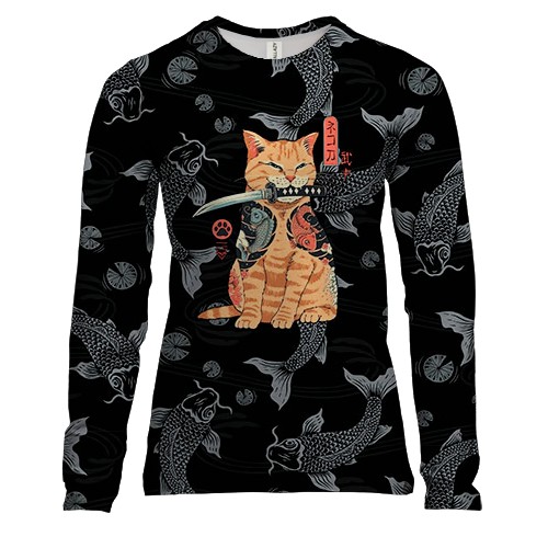 Женский 3D лонгслив Котик Якудза
