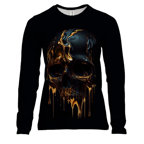 Женский 3D лонгслив с черно-золотым черепом