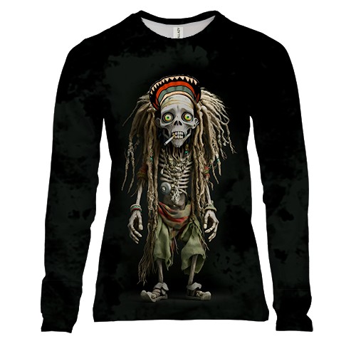 Женский 3D лонгслив Bob Marley скелет (АРТ)