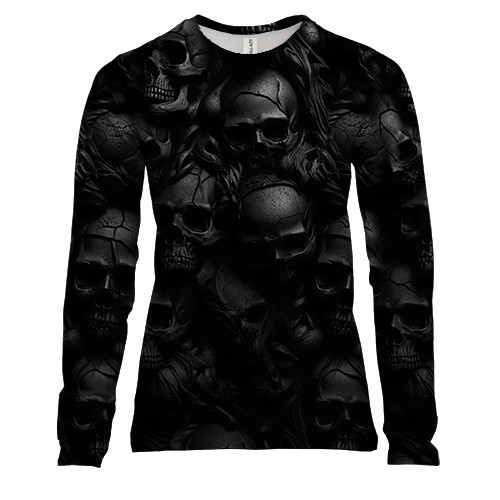 Женский 3D лонгслив с черными черепами
