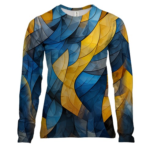 Жіночий 3D лонгслів Жовто-синя абстракція