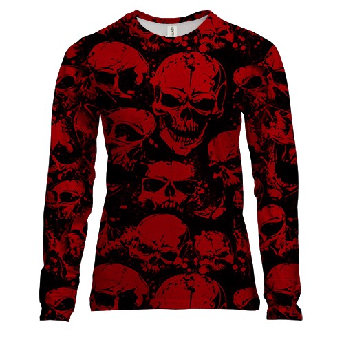 Жіночий 3D лонгслів з червоно-чорними черепами