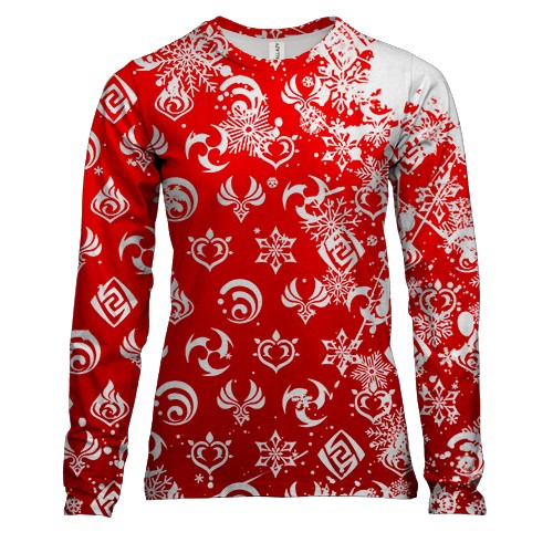 Женский 3D лонгслив Элементы, новогодний паттерн - Genshin Impact