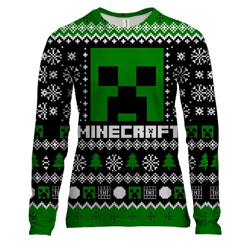 Женский 3D лонгслив Новогодний паттерн - Minecraft