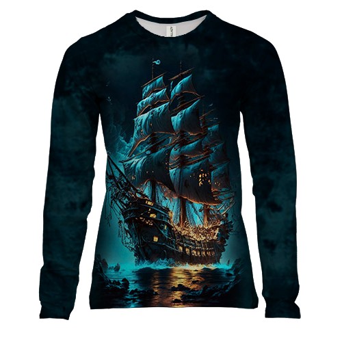 Женский 3D лонгслив с парусным кораблем в ночи