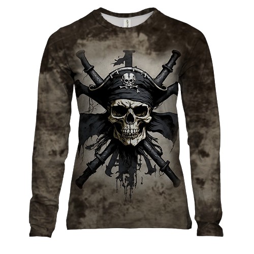Женский 3D лонгслив с пиратским черепом