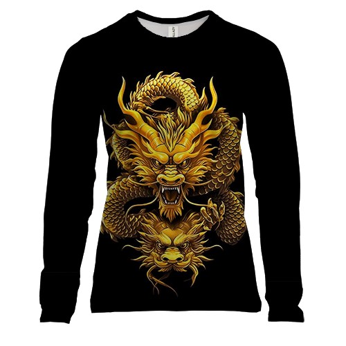 Женский 3D лонгслив Золотой двуглавый дракон
