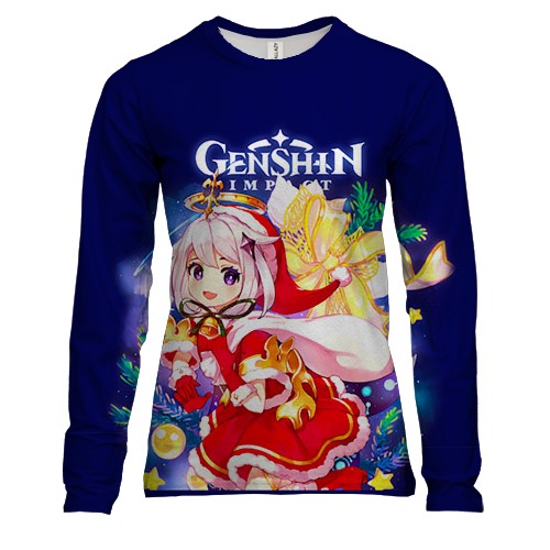 Жіночий 3D лонгслів Новорічна Паймон - Genshin Impact