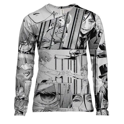 Женский 3D лонгслив Тёмный дворецкий, манга-паттерн