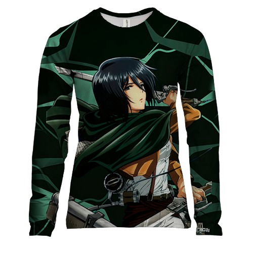 Жіночий 3D лонгслів Мікаса Аккерман - Атака титанів