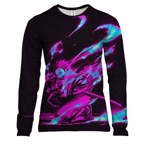 Жіночий 3D лонгслів Тандзіро Камадо, неон - Клинок, що розсікає демонів