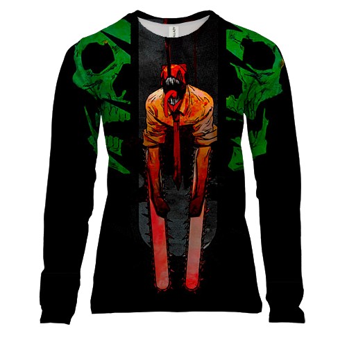 Женский 3D лонгслив Денджи демон - Человек-Бензопила