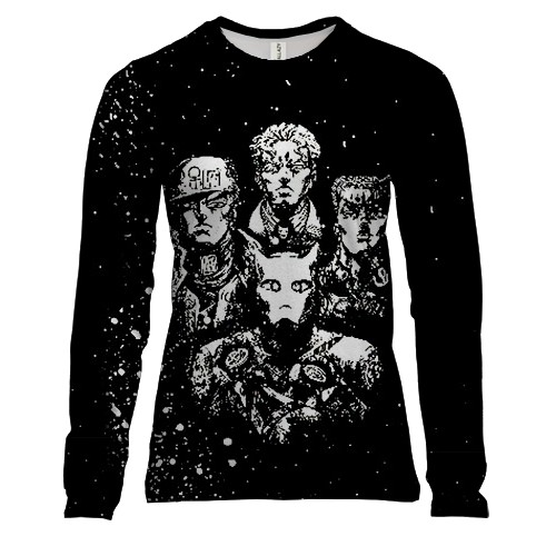 Женский 3D лонгслив Черно-белые герои - JJBA