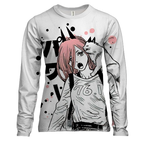 Жіночий 3D лонгслів Пауер з котиком - Людина-Бензопила