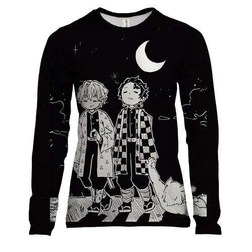 Жіночий 3D лонгслів Зеніцу, Танджиро и Іноске - Demon Slayer: Kimetsu no Yaiba