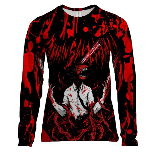 Женский 3D лонгслив Человек-бензопила в крови