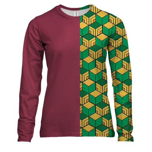 Женский 3D лонгслив Кимоно Гию Томиока - Клинок, рассекающий демонов