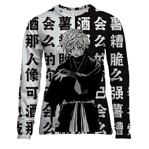 Жіночий 3D лонгслів Ґабімару - Пекельний рай (чорно-білі ієрогліфи)