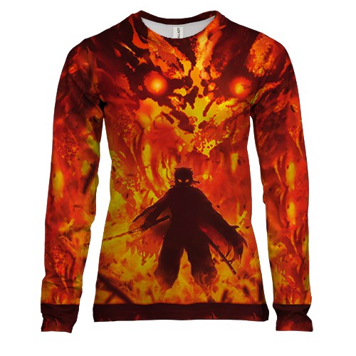 Женский 3D лонгслив Ренгоку Кеджуро в пламени - Клинок, рассекающий демонов