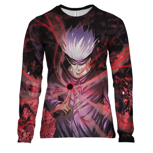 Женский 3D лонгслив Сатору Годжо, Красный - Магическая битва